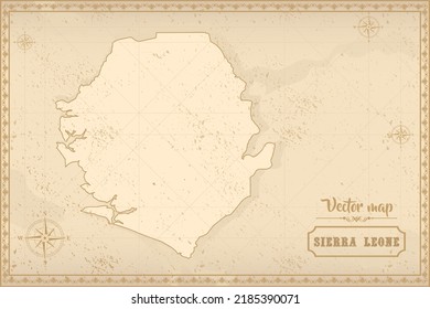 Map of Sierra Leone in the old style, brown graphics in retro fantasy style