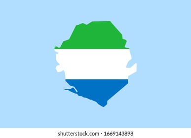 Map of Sierra Leone on a blue background, Flag of Sierra Leone on it.