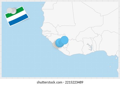 Map of Sierra Leone with a pinned blue pin. Pinned flag of Sierra Leone, vector illustration.