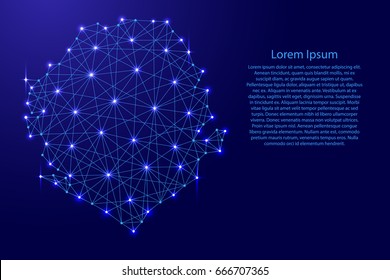 Map of Sierra Leone from polygonal blue lines and glowing stars vector illustration