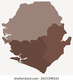 Mapa de Serra Leoa com regiões. Apenas um simples mapa de fronteira de país com divisão de região. Paleta de cores marrom. Forma lisa de Serra Leoa com divisão administrativa. Ilustração vetorial.