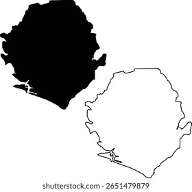 Mapa de Serra Leoa Silhueta Plano e Contorno Design