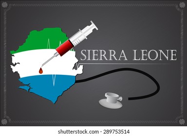 Map of Sierra leone with Stethoscope and syringe.