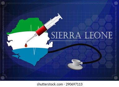 Map of Sierra leone with Stethoscope and syringe.