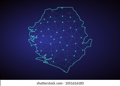 Map of Sierra Leone. Wire frame 3D mesh polygonal network line, design sphere, dot and structure. communications map of Sierra Leone. Vector Illustration EPS10.