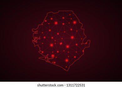 Map of Sierra Leone. Wire frame 3D mesh polygonal network line, design sphere, dot and structure. communications map of Sierra Leone. Vector Illustration EPS10. - Vector