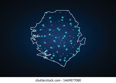 Map of Sierra Leone. Wire frame 3D mesh polygonal network line, design sphere, dot and structure. communications map of Sierra Leone. Vector Illustration EPS10.