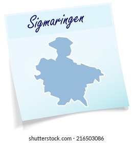 Map of Sigmaringen as sticky note in blue