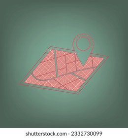 Map sign. Apricot Icon with Brick Red parquet floor graphic pattern on a Ebony background. Feldgrau. Green. Illustration.