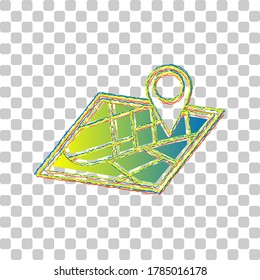 Map sign. Blue to green gradient Icon with Four Roughen Contours on stylish transparent Background. Illustration.
