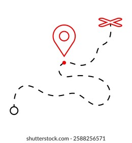 Map sign. Destination. Delivery icon, paths, geo-tagging. Route line icon. Navigation outline. Location linear, GPS symbol.