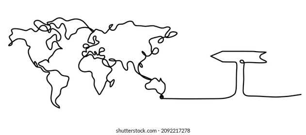Mapa con signo de dirección como plano de línea sobre fondo blanco. Vector