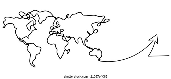 Map with sign of direction as line drawing on white background. Vector