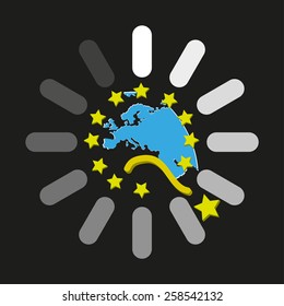 Map and sign the EU on black background (in the sign of loading)