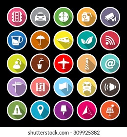 Map sign flat icons with long shadow, stock vector
