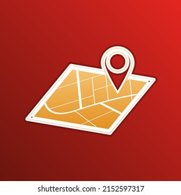Map sign. Golden gradient Icon with contours on redish Background. Illustration.