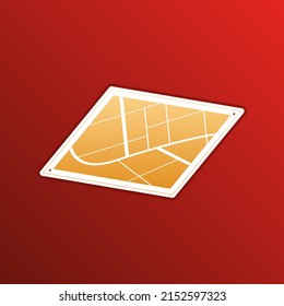 Map sign. Golden gradient Icon with contours on redish Background. Illustration.
