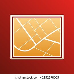 Map sign. Golden gradient Icon with contours on redish Background. Illustration.