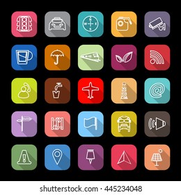 Map sign line icons with long shadow, stock vector