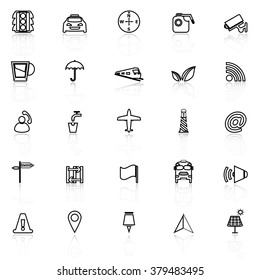 Map sign line icons with reflect on white, stock vector