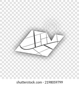 Map sign. White Icon with dropped natural gray Shadow at transparent Background. Illustration.
