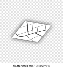 Señal de mapa. Icono blanco con sombra gris natural caída en fondo transparente. Ilustración.
