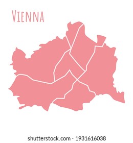 división administrativa de silueta de mapa, mapa vectorial aislado en fondo blanco. mapa de límites con calles. Gran ilustración detallada. Ciudad capital de Austria. Europa central.