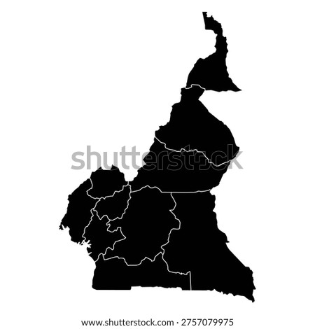 Map Silhouette of Cameroon Divided into Regions