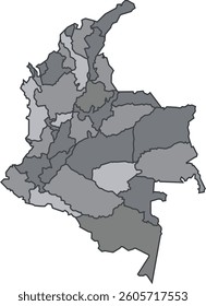 Map silhouette Colombia with shapes of regions Vector illustration