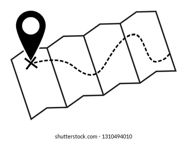 A map silhouette with a dotted line isolated on a white background