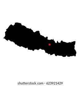 Map silhouette of Nepal with capital city