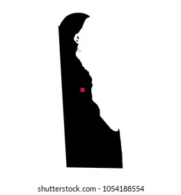 Map silhouette of state of Delaware with capital city