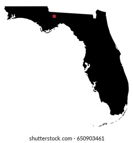 Map silhouette of state of Florida with capital city