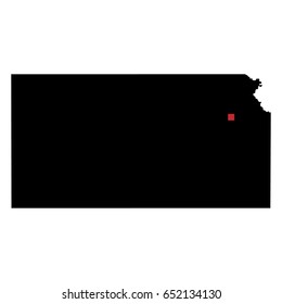 Map silhouette of state of Kansas with capital city