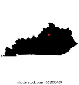 Map silhouette of state of Kentucky with capital city