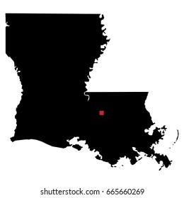 Map silhouette of state of Louisiana with capital city