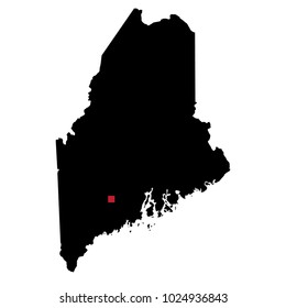 Map silhouette of state of Maine with capital city