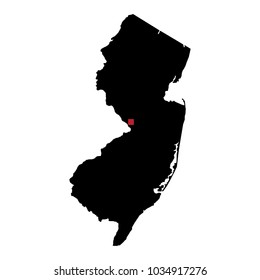 Map silhouette of state of New Jersey with capital city