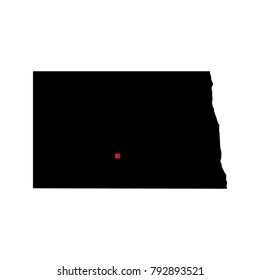 Map silhouette of state of North Dakota with capital city
