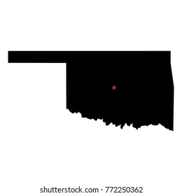 Map silhouette of state of Oklahoma with capital city