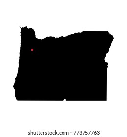Map silhouette of state of Oregon with capital city