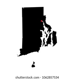 Map silhouette of state of Rhode Island with capital city