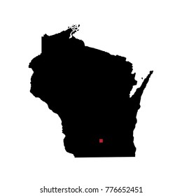 Map silhouette of state of Wisconsin with capital city