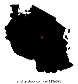 Map silhouette of Tanzania with capital city