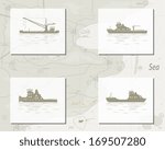 Map with silhouettes of  ships. Vector illustration. Eps 10.