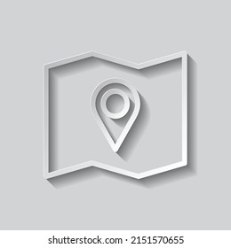 Map simple icon vector. Flat design. Paper style with shadow. Gray background.ai