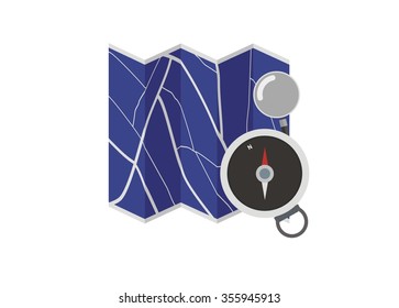 map simple illustration with compass and magnifier