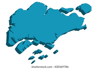 A map of Singapore 3D on white background