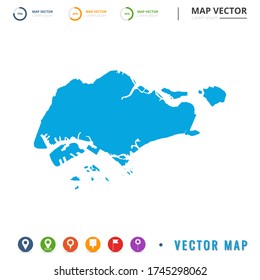 Map of Singapore blue and set pin icon.
