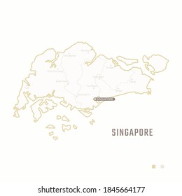 Map of Singapore with border, cities and capital. Each city has separately for your design. Vector Illustration